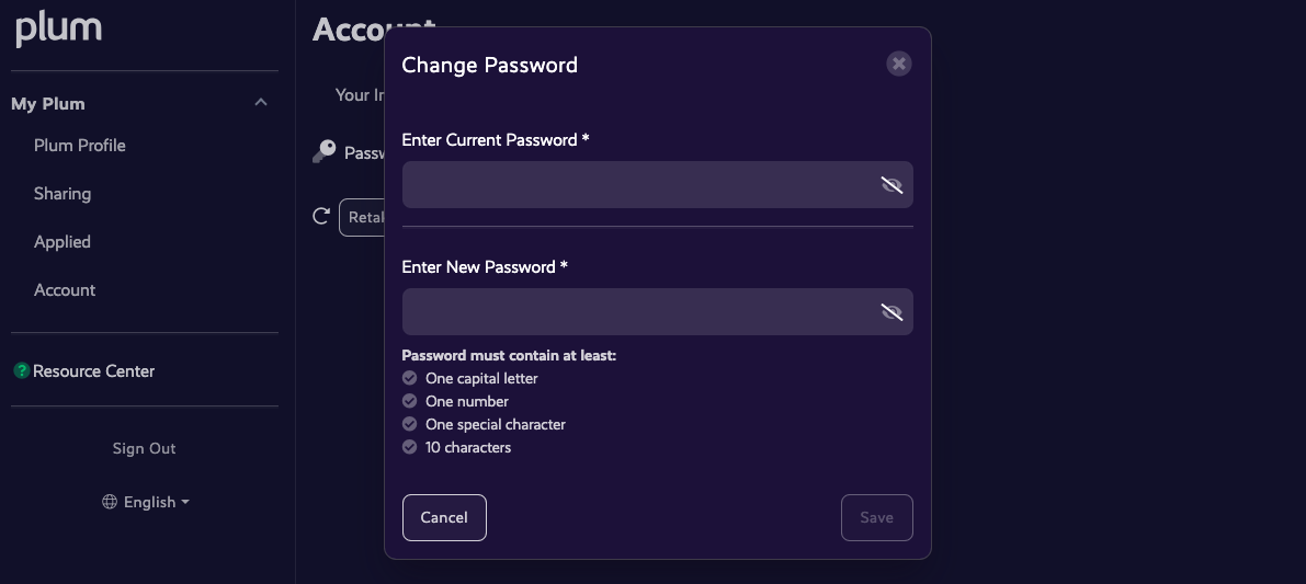 Image of modal to reset your password