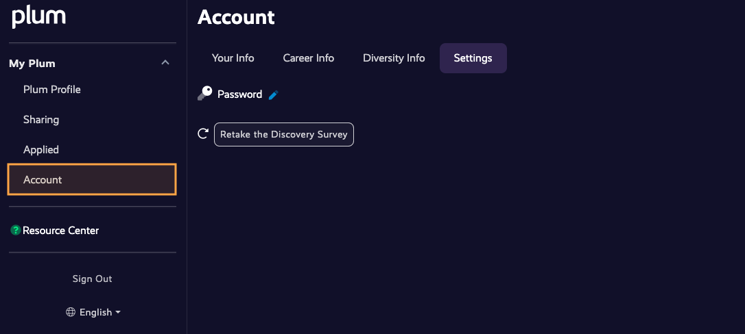 Image of the account section in the sidebar menu