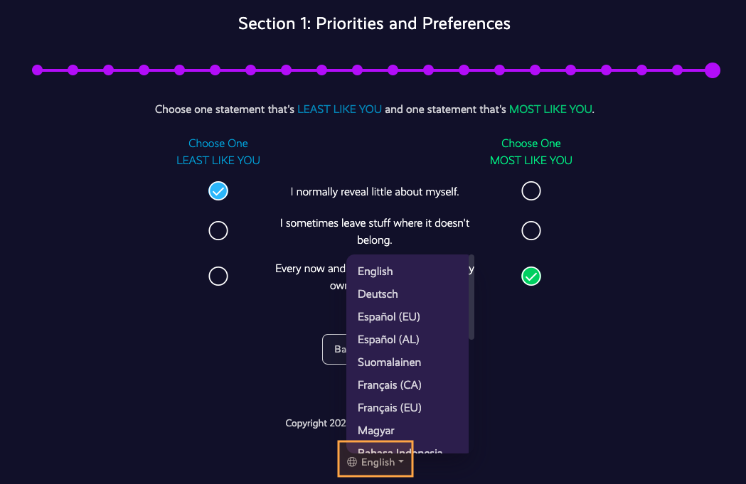 Image of language picker in the Survey