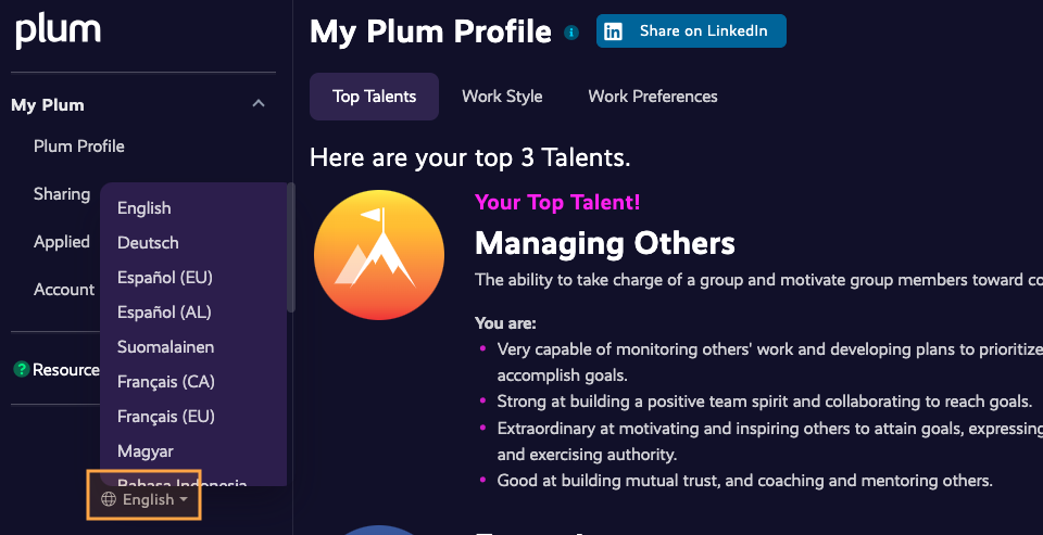 Image of langauge picker in the sidebar