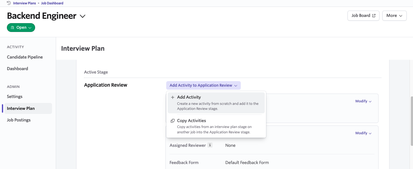 add activity dropdown in ashby