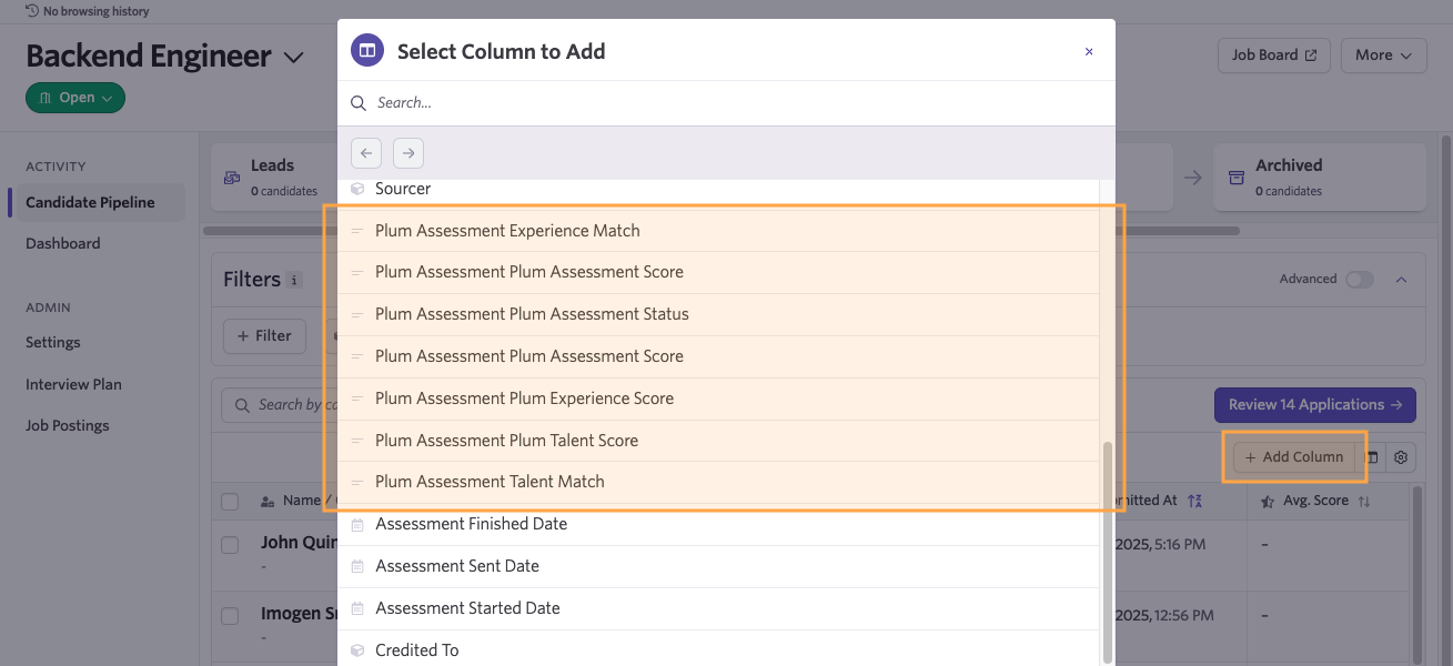adding columns in the candidate pipeline
