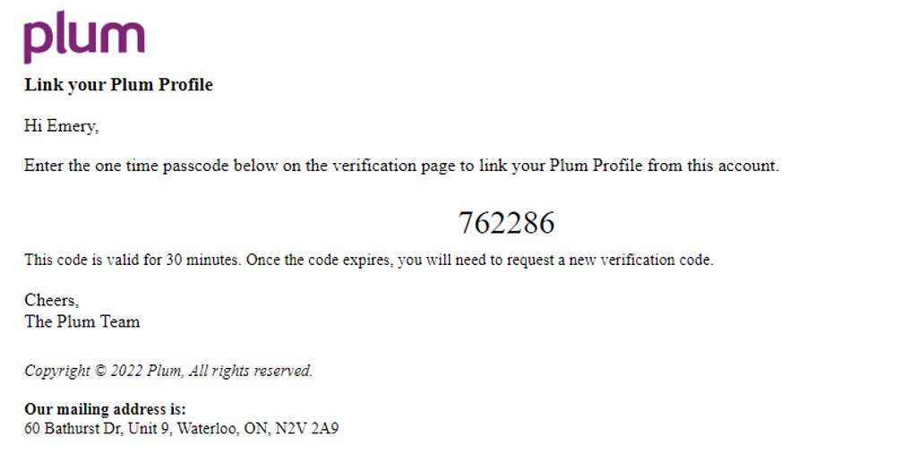 Image of email received after adding email address
