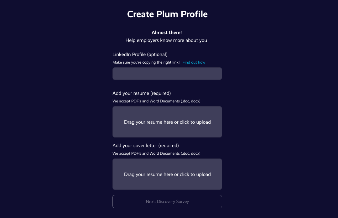 Image of fields for uploading a resume and cover letter